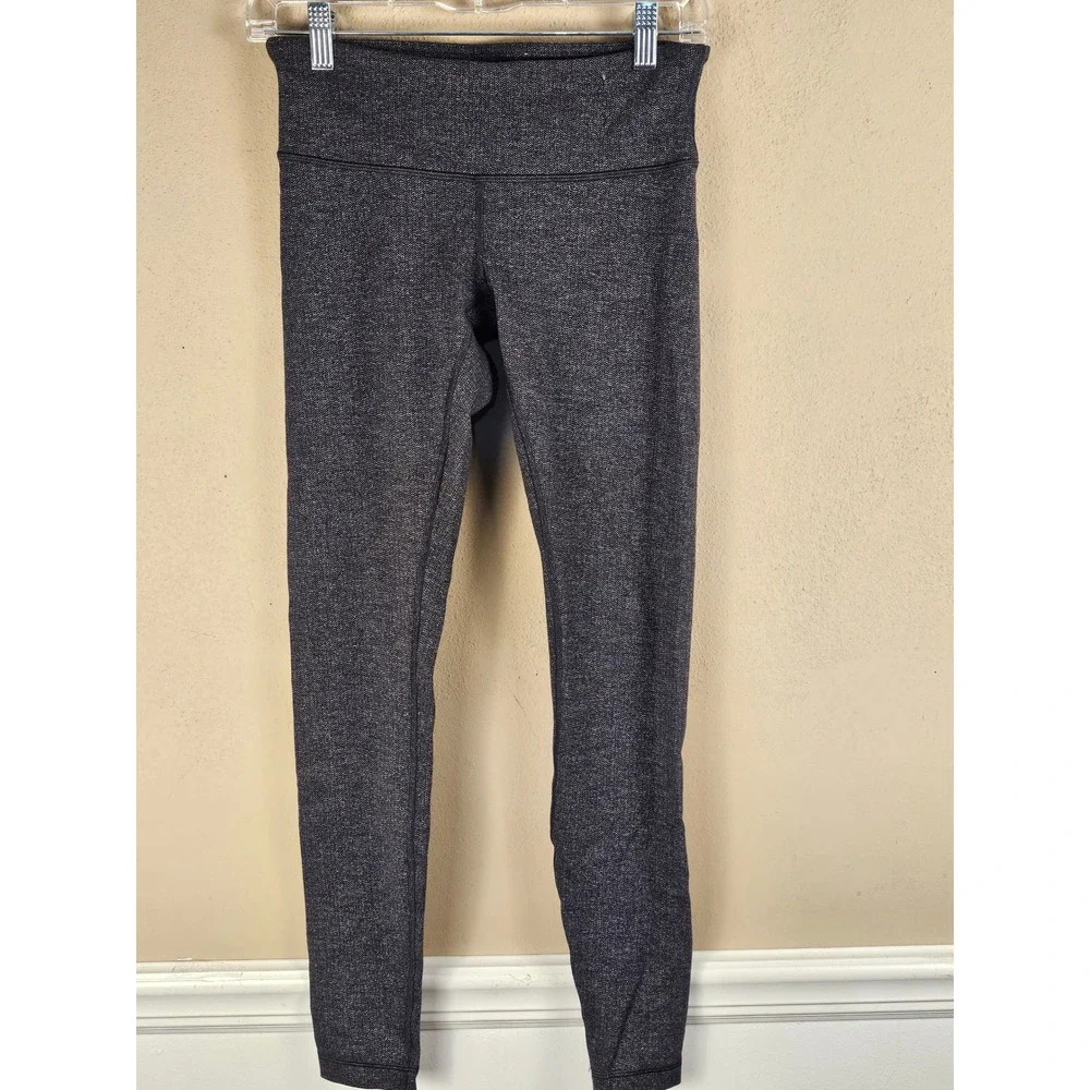 Lululemon Luon Variegated Knit Black Wunder Under Low‎ Rise Tight Leggings 6
